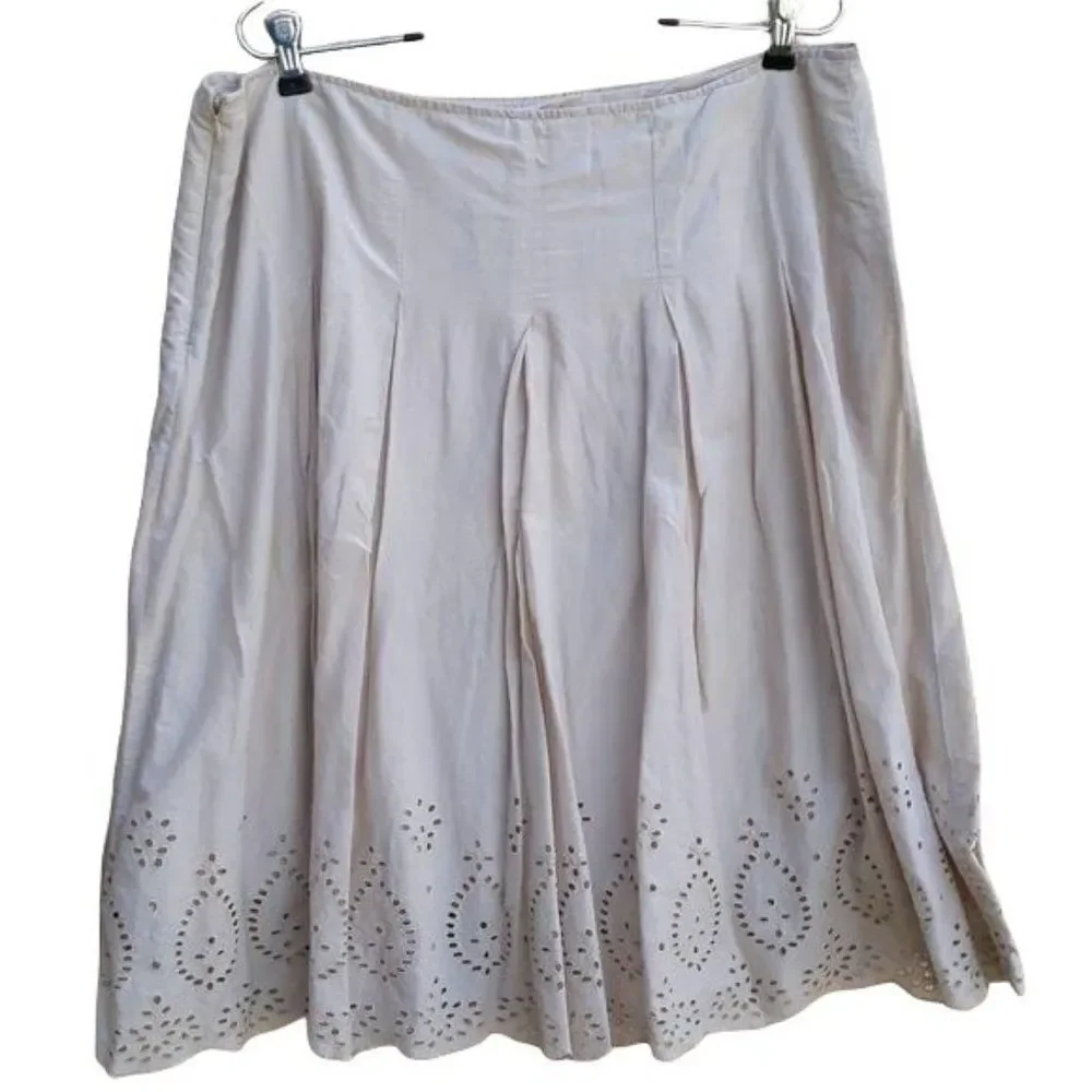 Vtg St. John's Bay Peasant Scalloped Eyelet Cutout‎ Hem Drop Waist Skirt Sz 16